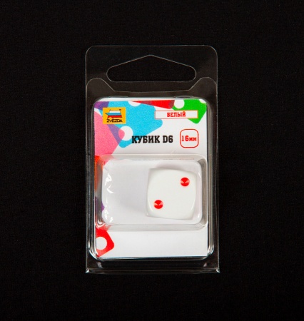1215 Кубик D6, 16мм. Белый с красными точками в блистере