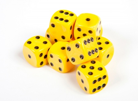 1226 Набор из 10 кубиков D6, 16мм. Желтый с черными точками в блистере