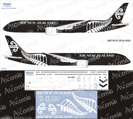 789-004 Декаль для самолета Boeing 787-9 Air New Zealand (Black Scheme) 1/144