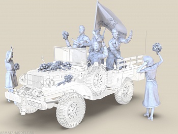 AM35574 Набор из 7 фигур «Встреча освободителей в Софии» + бонусы! (бутылка, раки, букеты цветов, пулемет ДП-27)