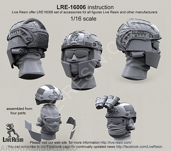LRE16006 Crye Airframe helmet with cover and choops with head, 1/16 scale
