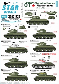 35-C1224SD Red Army OT Flame Tanks. T-34 flame thrower version. Mixed turret types.