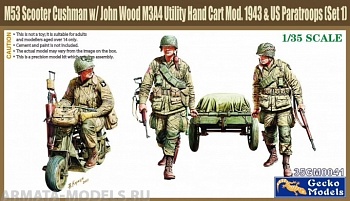 35GM0041 M53 Scooter Cushman w/John Wood M3A4 Utility Hand Cart Mod.1943 & US Paratroops