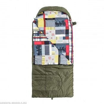 Спальный мешок OLYMPUS Wide Plus 300 (220х106, холлоф., зеленый/город) (T-HS-SB-OWP-300-NC) Helios
