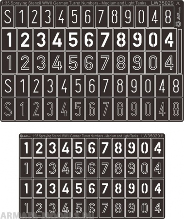 LW35029 spraying stencil WWII german turret number & letters Medium