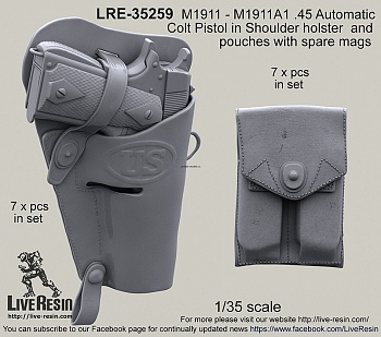 LRE35259 Автоматический пистолет M1911 - M1911A1 .45 Automatic Colt Pistol в плечевой кобуре и патронная сумка с запасными магазинами. LRE35259 Автоматический пистолет M1911 - M1911A1 .45 Automatic Colt Pistol в плечевой кобуре и патронная сумка с запасными магазинами.