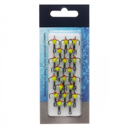 Тройник фосфорный со стразом (желтый) №8 Premier Fishing( цена указана за упаковку, в количестве 20шт.)