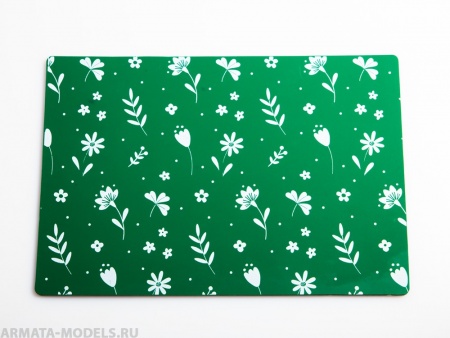 100140RK Коврик для резки А5, 3 слоя, зеленый, цветочки