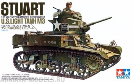 35042T Американский легкий танк М3 Генерал Стюарт с 1 фигурой командира Tamiya